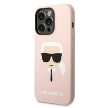 Заредете изображение във визуализатора на галерията – Original Pouch KARL LAGERFELD Silicone Karl`s Head Magsafe KLHMP14LSLKHLP for Iphone 14 Pro Light pink
