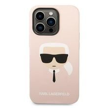 Заредете изображение във визуализатора на галерията – Original Pouch KARL LAGERFELD Silicone Karl`s Head Magsafe KLHMP14LSLKHLP for Iphone 14 Pro Light pink
