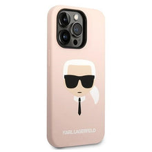 Заредете изображение във визуализатора на галерията – Original Pouch KARL LAGERFELD Silicone Karl`s Head Magsafe KLHMP14LSLKHLP for Iphone 14 Pro Light pink
