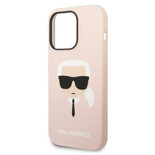Заредете изображение във визуализатора на галерията – Original Pouch KARL LAGERFELD Silicone Karl`s Head Magsafe KLHMP14LSLKHLP for Iphone 14 Pro Light pink
