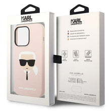 Заредете изображение във визуализатора на галерията – Original Pouch KARL LAGERFELD Silicone Karl`s Head Magsafe KLHMP14LSLKHLP for Iphone 14 Pro Light pink
