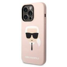 Заредете изображение във визуализатора на галерията – Original Pouch KARL LAGERFELD Silicone Karl`s Head Magsafe KLHMP14XSLKHLP for Iphone 14 Pro Max Light pink
