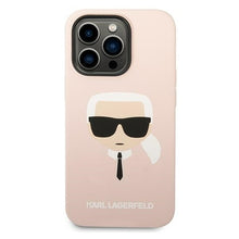 Заредете изображение във визуализатора на галерията – Original Pouch KARL LAGERFELD Silicone Karl`s Head Magsafe KLHMP14XSLKHLP for Iphone 14 Pro Max Light pink
