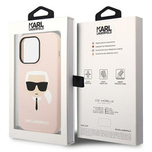 Заредете изображение във визуализатора на галерията – Original Pouch KARL LAGERFELD Silicone Karl`s Head Magsafe KLHMP14XSLKHLP for Iphone 14 Pro Max Light pink
