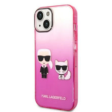 Заредете изображение във визуализатора на галерията – Original Pouch KARL LAGERFELD Gradient Ikonik KarlChoupette KLHCP14STGKCP for Iphone 14 pink

