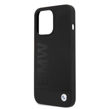 Заредете изображение във визуализатора на галерията – Original Case BMW Silicone Signature Logo Magsafe BMHMP13LSLBLBK for Iphone 13 Pro Black
