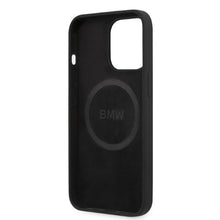 Заредете изображение във визуализатора на галерията – Original Case BMW Silicone Signature Logo Magsafe BMHMP13LSLBLBK for Iphone 13 Pro Black
