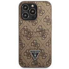 Заредете изображение във визуализатора на галерията – Original Case GUESS 4G Triangle Logo Cardslot GUHCP13LP4TPW for Iphone 13 Pro Brown
