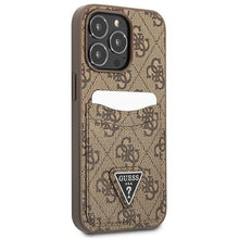 Заредете изображение във визуализатора на галерията – Original Case GUESS 4G Triangle Logo Cardslot GUHCP13LP4TPW for Iphone 13 Pro Brown
