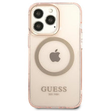 Заредете изображение във визуализатора на галерията – Original Case GUESS Gold OutlineTranslucent Magsafe GUHMP13LHTCMP for Iphone 13 Pro pink
