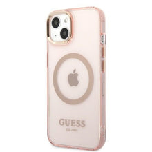 Заредете изображение във визуализатора на галерията – Original Case GUESS Gold OutlineTranslucent Magsafe GUHMP13MHTCMP for Iphone 13 pink
