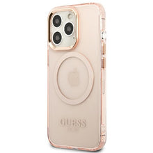 Заредете изображение във визуализатора на галерията – Original Case GUESS Gold OutlineTranslucent Magsafe GUHMP13XHTCMP for Iphone 13 Pro Max pink
