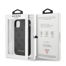Заредете изображение във визуализатора на галерията – Original Case GUESS Hardcase 4G Metal Gold Logo GUHCN61G4GFGR for Iphone 11 Grey
