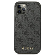 Заредете изображение във визуализатора на галерията – Original Case GUESS Hardcase 4G Metal Gold Logo GUHCP12LG4GFGR for Iphone 12 Pro Max Grey
