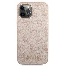 Заредете изображение във визуализатора на галерията – Original Case GUESS Hardcase 4G Metal Gold Logo GUHCP12MG4GFPI for Iphone 12/12 Pro Pink
