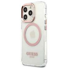 Заредете изображение във визуализатора на галерията – Original Case GUESS Metal Outline Magsafe GUHMP13LHTRMP for Iphone 13 Pro pink
