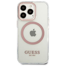 Заредете изображение във визуализатора на галерията – Original Case GUESS Metal Outline Magsafe GUHMP13LHTRMP for Iphone 13 Pro pink
