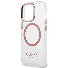 Заредете изображение във визуализатора на галерията – Original Case GUESS Metal Outline Magsafe GUHMP13LHTRMP for Iphone 13 Pro pink
