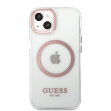 Заредете изображение във визуализатора на галерията – Original Case GUESS Metal Outline Magsafe GUHMP13MHTRMP for Iphone 13 pink
