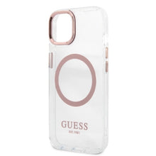 Заредете изображение във визуализатора на галерията – Original Case GUESS Metal Outline Magsafe GUHMP13MHTRMP for Iphone 13 pink
