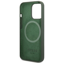 Заредете изображение във визуализатора на галерията – Original Case GUESS Silicone Logo Plate MagSafe GUHMP13LSPLA for Iphone 13 Pro green
