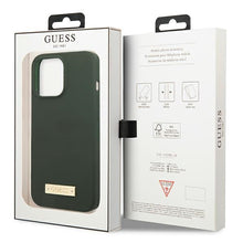 Заредете изображение във визуализатора на галерията – Original Case GUESS Silicone Logo Plate MagSafe GUHMP13LSPLA for Iphone 13 Pro green
