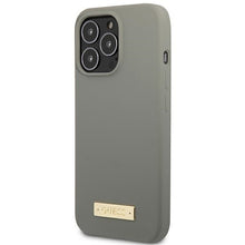 Заредете изображение във визуализатора на галерията – Original Case GUESS Silicone Logo Plate MagSafe GUHMP13LSPLG for Iphone 13 Pro grey

