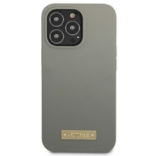 Заредете изображение във визуализатора на галерията – Original Case GUESS Silicone Logo Plate MagSafe GUHMP13LSPLG for Iphone 13 Pro grey
