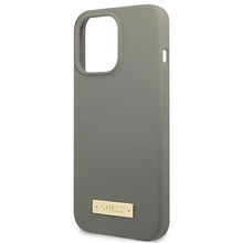 Заредете изображение във визуализатора на галерията – Original Case GUESS Silicone Logo Plate MagSafe GUHMP13LSPLG for Iphone 13 Pro grey
