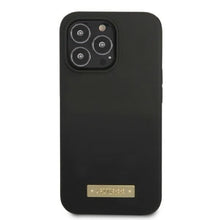 Заредете изображение във визуализатора на галерията – Original Case GUESS Silicone Logo Plate MagSafe GUHMP13LSPLK for Iphone 13 Pro black
