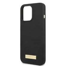 Заредете изображение във визуализатора на галерията – Original Case GUESS Silicone Logo Plate MagSafe GUHMP13LSPLK for Iphone 13 Pro black
