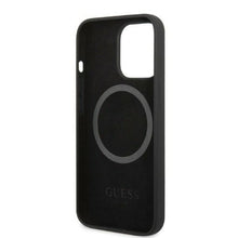 Заредете изображение във визуализатора на галерията – Original Case GUESS Silicone Logo Plate MagSafe GUHMP13LSPLK for Iphone 13 Pro black
