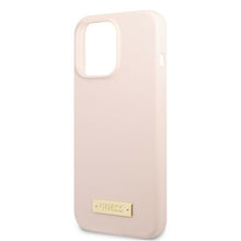 Заредете изображение във визуализатора на галерията – Original Case GUESS Silicone Logo Plate MagSafe GUHMP13LSPLP for Iphone 13 Pro pink

