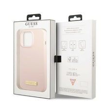 Заредете изображение във визуализатора на галерията – Original Case GUESS Silicone Logo Plate MagSafe GUHMP13LSPLP for Iphone 13 Pro pink
