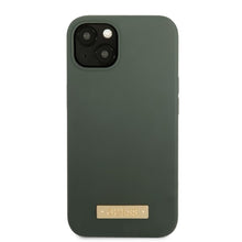 Заредете изображение във визуализатора на галерията – Original Case GUESS Silicone Logo Plate MagSafe GUHMP13MSBPLA for Iphone 13 green
