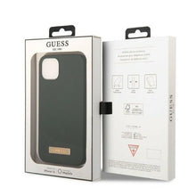 Заредете изображение във визуализатора на галерията – Original Case GUESS Silicone Logo Plate MagSafe GUHMP13MSBPLA for Iphone 13 green
