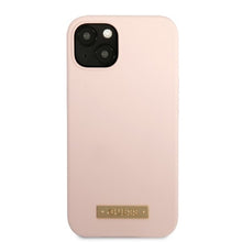 Заредете изображение във визуализатора на галерията – Original Case GUESS Silicone Logo Plate MagSafe GUHMP13MSBPLP for Iphone 13 pink
