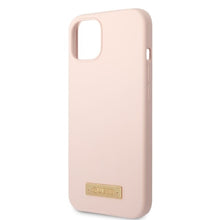 Заредете изображение във визуализатора на галерията – Original Case GUESS Silicone Logo Plate MagSafe GUHMP13MSBPLP for Iphone 13 pink
