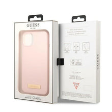Заредете изображение във визуализатора на галерията – Original Case GUESS Silicone Logo Plate MagSafe GUHMP13MSBPLP for Iphone 13 pink
