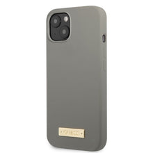Заредете изображение във визуализатора на галерията – Original Case GUESS Silicone Logo Plate MagSafe GUHMP13SSPLG for Iphone 13 Mini grey
