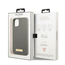 Заредете изображение във визуализатора на галерията – Original Case GUESS Silicone Logo Plate MagSafe GUHMP13SSPLG for Iphone 13 Mini grey
