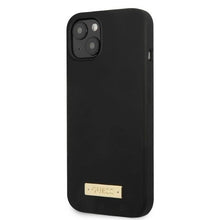Заредете изображение във визуализатора на галерията – Original Case GUESS Silicone Logo Plate MagSafe GUHMP13SSPLK for Iphone 13 Mini black
