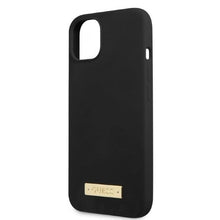 Заредете изображение във визуализатора на галерията – Original Case GUESS Silicone Logo Plate MagSafe GUHMP13SSPLK for Iphone 13 Mini black
