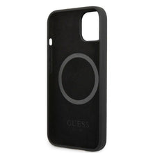 Заредете изображение във визуализатора на галерията – Original Case GUESS Silicone Logo Plate MagSafe GUHMP13SSPLK for Iphone 13 Mini black
