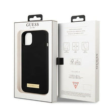 Заредете изображение във визуализатора на галерията – Original Case GUESS Silicone Logo Plate MagSafe GUHMP13SSPLK for Iphone 13 Mini black

