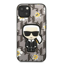 Заредете изображение във визуализатора на галерията – Original Pouch KARL LAGERFELD Flower Ikonik Karl KLHCP13MPMNFIK1 for Iphone 13 grey
