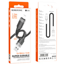 Заредете изображение във визуализатора на галерията – Borofone Cable BU35 Influence - USB to Micro USB - 2,4A 1,2 metres black
