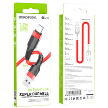 Заредете изображение във визуализатора на галерията – Borofone Cable BU35 Influence - USB to Type C - 3A 1,2 metres red
