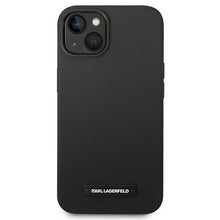 Заредете изображение във визуализатора на галерията – Original Pouch KARL LAGERFELD Silicone Plaque Magsafe KLHMP14SSLMP1K for Iphone 14 Black
