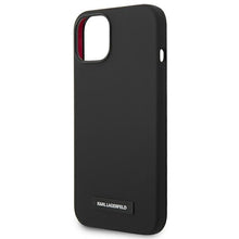 Заредете изображение във визуализатора на галерията – Original Pouch KARL LAGERFELD Silicone Plaque Magsafe KLHMP14SSLMP1K for Iphone 14 Black
